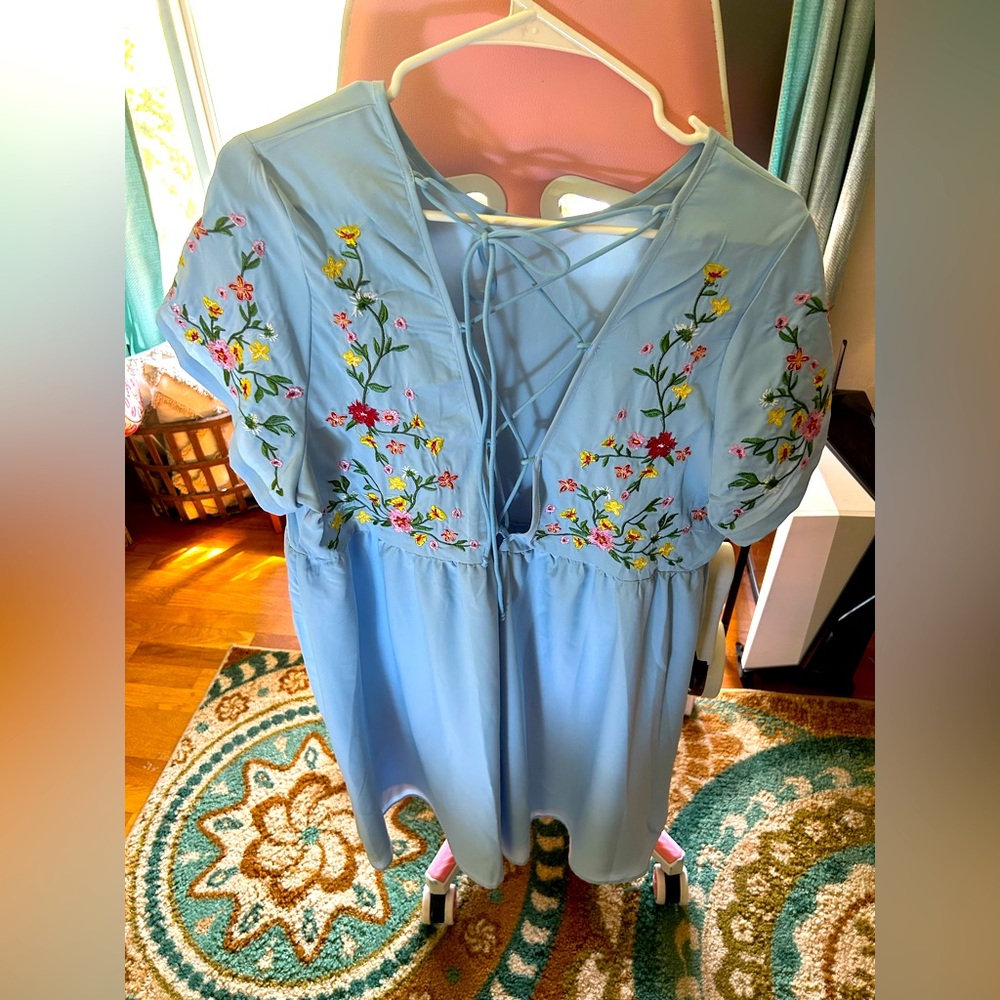 Blue floral embroidered dress. Bought off SHEIN.